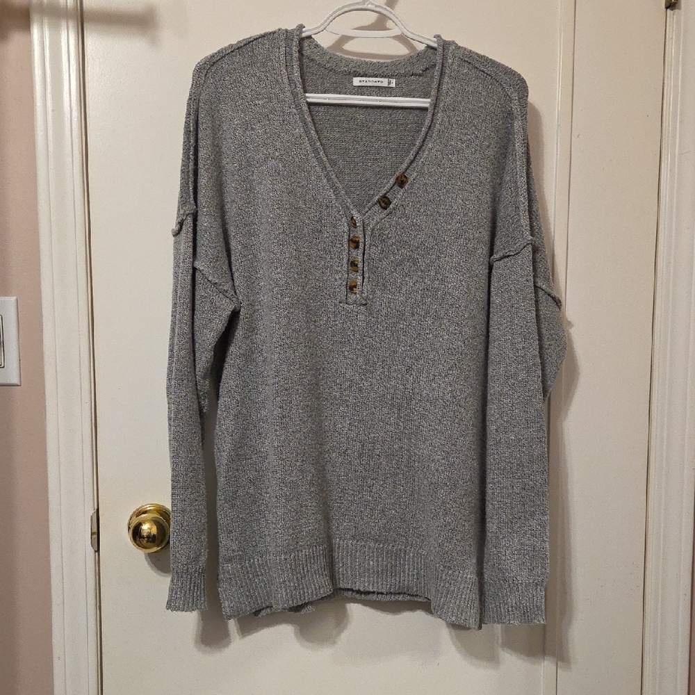Staccato Gray V-Neck Sweater with Button Detail